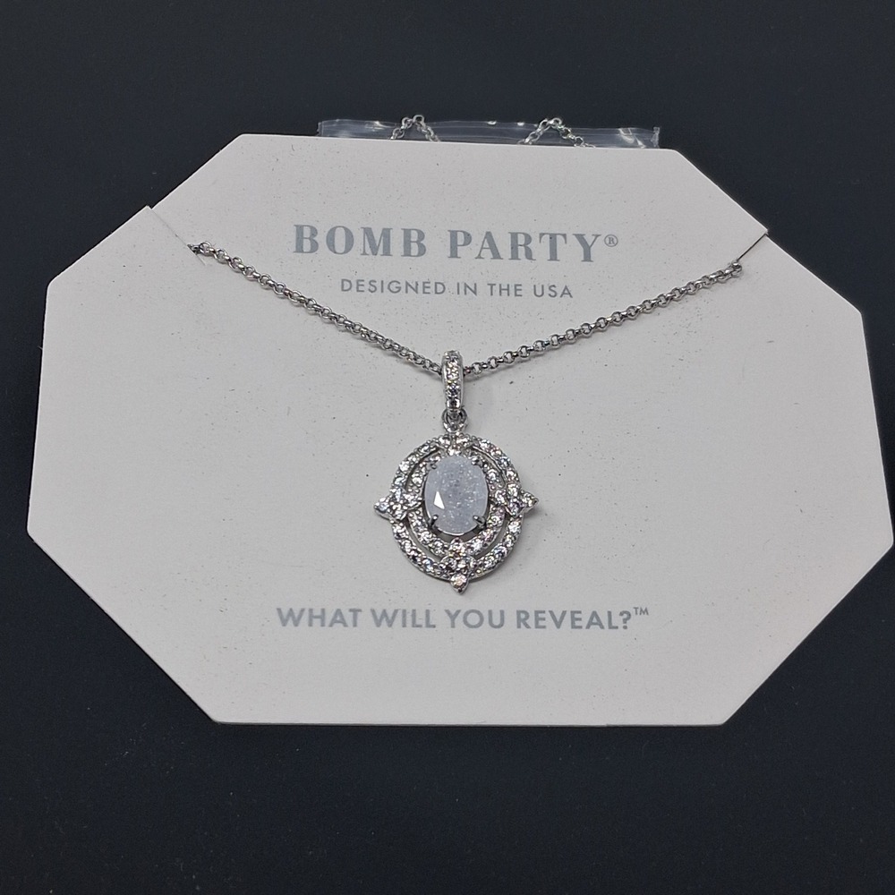 Bomb Party Sterling Club Necklace RBP3712 .925 Sterling Silver White Ice Crystal